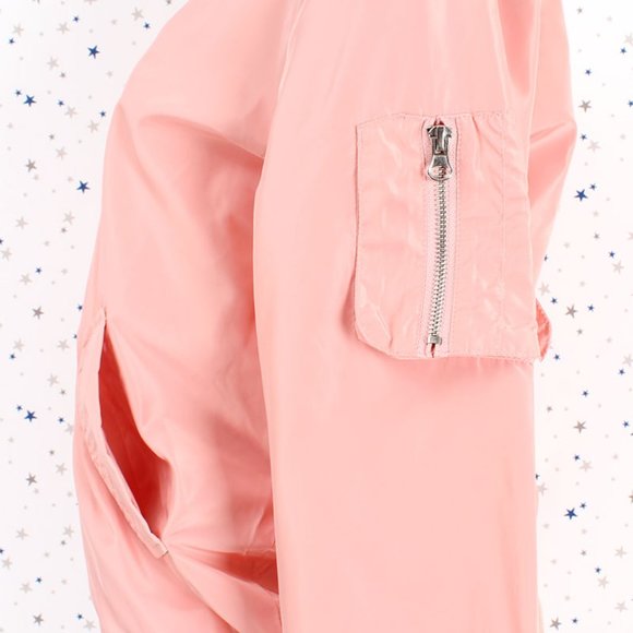 Light Pink Long Zip Up Bomber Jacket - Picture 5 of 8